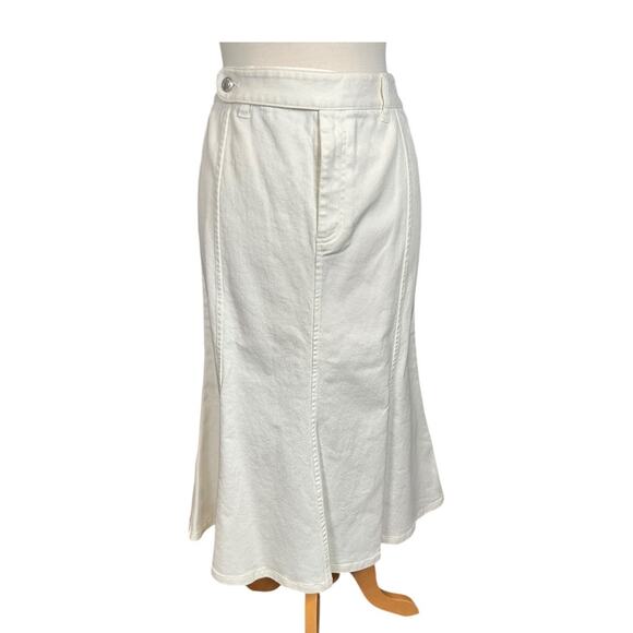 Vintage Lauren Ralph Lauren NWT White Denim Skirt Midi Length SZ 14 NWT Flare - Picture 2 of 10